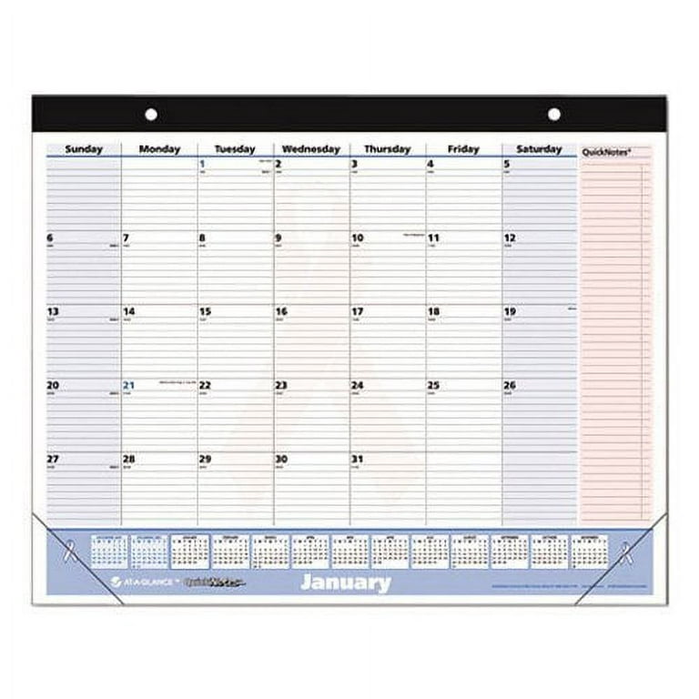 At-A-Glance QuickNotes Breast Cancer Awareness Monthly Desk Pad Calendar,  22 x 17 in, January - January, Pink 