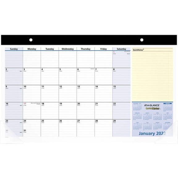 At-A-Glance QuickNotes Monthly Desk Pad - Julian Dates - Monthly - 13 Month - January 2022 till January 2023 - 1 Month Single Page Layout - 17 3/4" x | Bundle of 2 Each