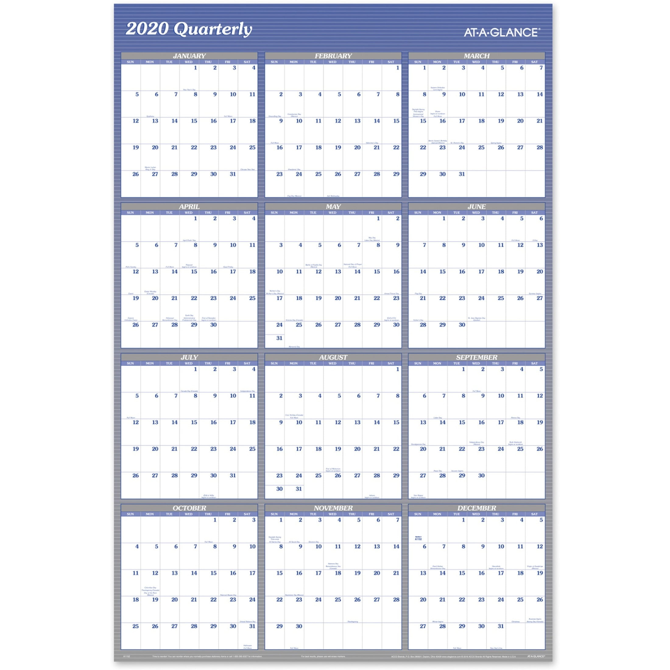 AtAGlance Vertical Horizontal Reversible Erasable Wall Calendar