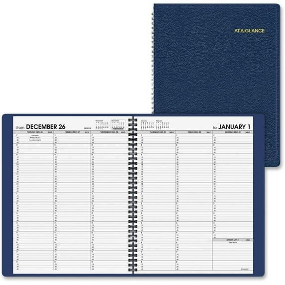 At A Glance Weekly Appointment Book, Leather - Navy