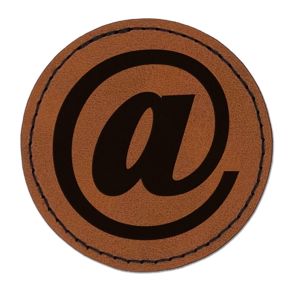 At Email Symbol 2.5" Faux Leather Round Engraved Iron-On Patch - Brown