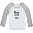 thumbnail image 1 of At Grandma's House Answer is Always Yes Funny T shirt For Baby, Newborn Babies T-shirts, Infant Tops, 0-24M Kids Graphic Tees Clothing (Long Gray Raglan T-shirt, 6-12 Months), 1 of 4