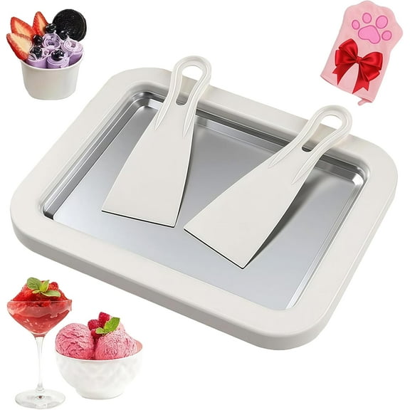 At-Home Rolled Ice Cream Maker Kit, At-Home Instant Freeze Plate with 2 Scrapers, DIY Homemade Ice Cream Roll Maker Tray for Yogurt Sorbet and Fun Family Dessert Activities