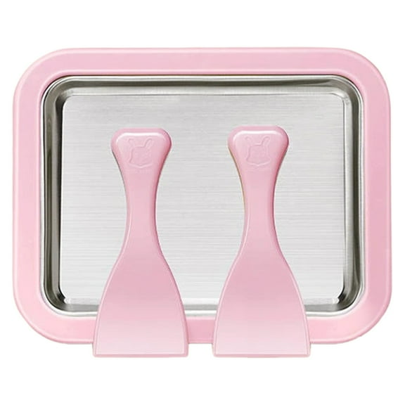 At-Home Rolled Ice Cream Maker Kit, Instant Freeze Plate with 2 Scrapers, DIY Homemade Ice Cream Tray, Stainless Steel Frozen Yogurt Machine, DIY Ice Cream Tool for Holiday Party(Pink,8.8x6.9x1.4")