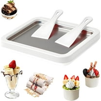 At-Home Rolled Ice Cream Maker Kit, Instant Ice Cream Maker with 2 Scrapers, DIY Rolled Ice Cream Tray for Rolled Ice Cream, Soft Serve, Slushies, Frozen Yogurt and Fruity Sorbet(White)