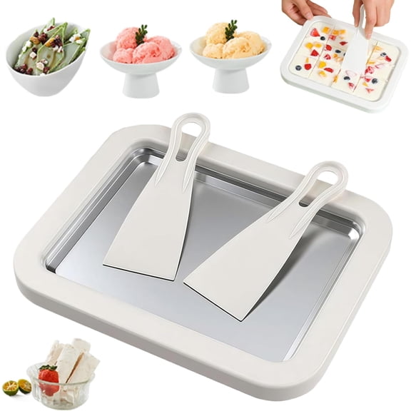 At-Home Rolled Ice Cream Maker Kit, Instant Ice Cream Maker with 2 Scrapers, DIY Rolled Ice Cream Tray for Rolled Ice Cream, Soft Serve, Slushies, Frozen Yogurt, Fruity Sorbet, and Gelato