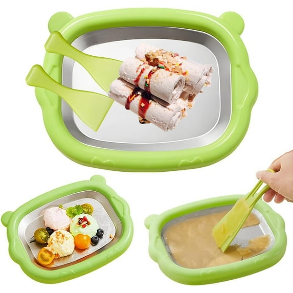 At-Home Rolled Ice Cream Maker Kit, Rolled Ice Cream Machine with 2 Scrapers, Instant Ice Cream Maker, DIY Homemade Ice Cream tray Ideal for Making Rolled Ice Cream Yogurt Sorbet Soft Serve (Green)