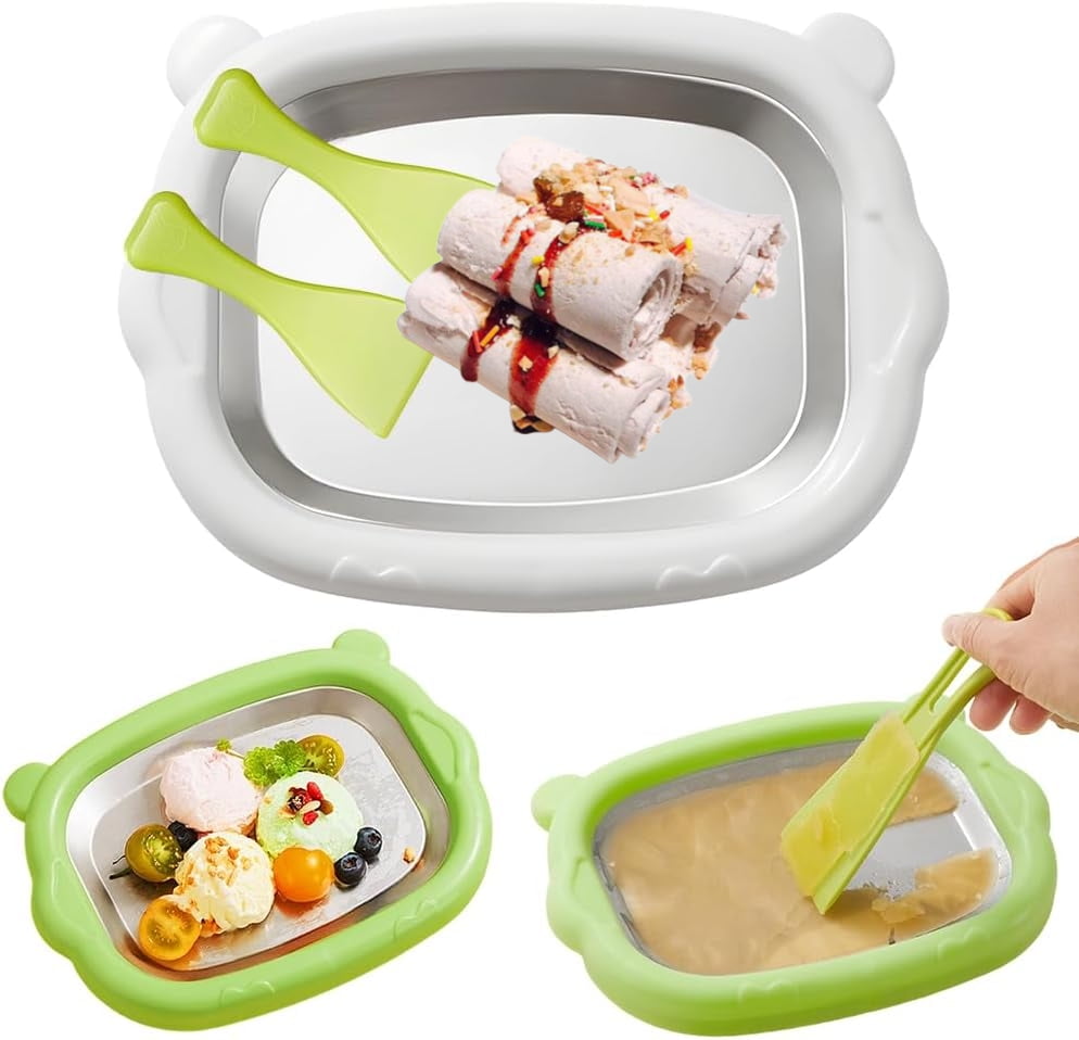 At-Home Rolled Ice Cream Maker Kit, Rolled Ice Cream Machine with 2 Scrapers, Instant Ice Cream Maker, DIY Homemade Ice Cream tray Ideal for Making Rolled Ice Cream Yogurt Sorbet Soft Serve(White)