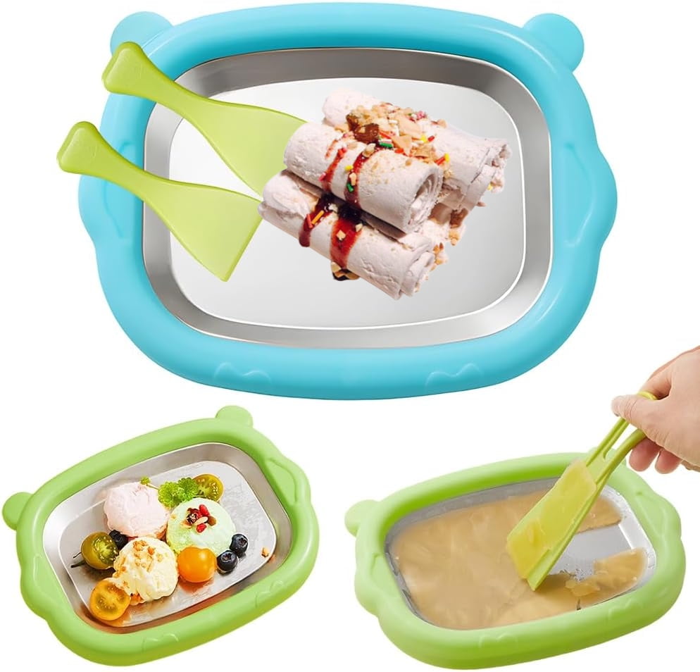 At-Home Rolled Ice Cream Maker Kit, Rolled Ice Cream Machine with 2 Scrapers, Instant Ice Cream Maker, DIY Homemade Ice Cream tray Ideal for Making Rolled Ice Cream Yogurt Sorbet Soft Serve(Blue)