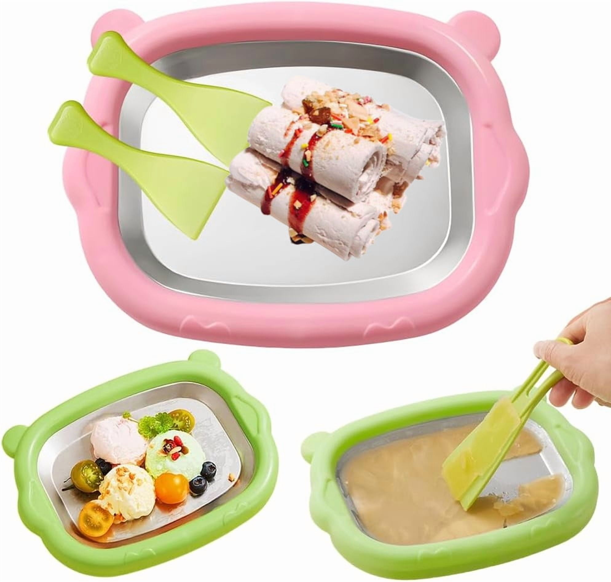 At-Home Rolled Ice Cream Maker Kit, Rolled Ice Cream Machine with 2 Scrapers, Instant Ice Cream Maker, DIY Homemade Ice Cream tray Ideal for Making Rolled Ice Cream Yogurt Sorbet Soft Serve (Pink)