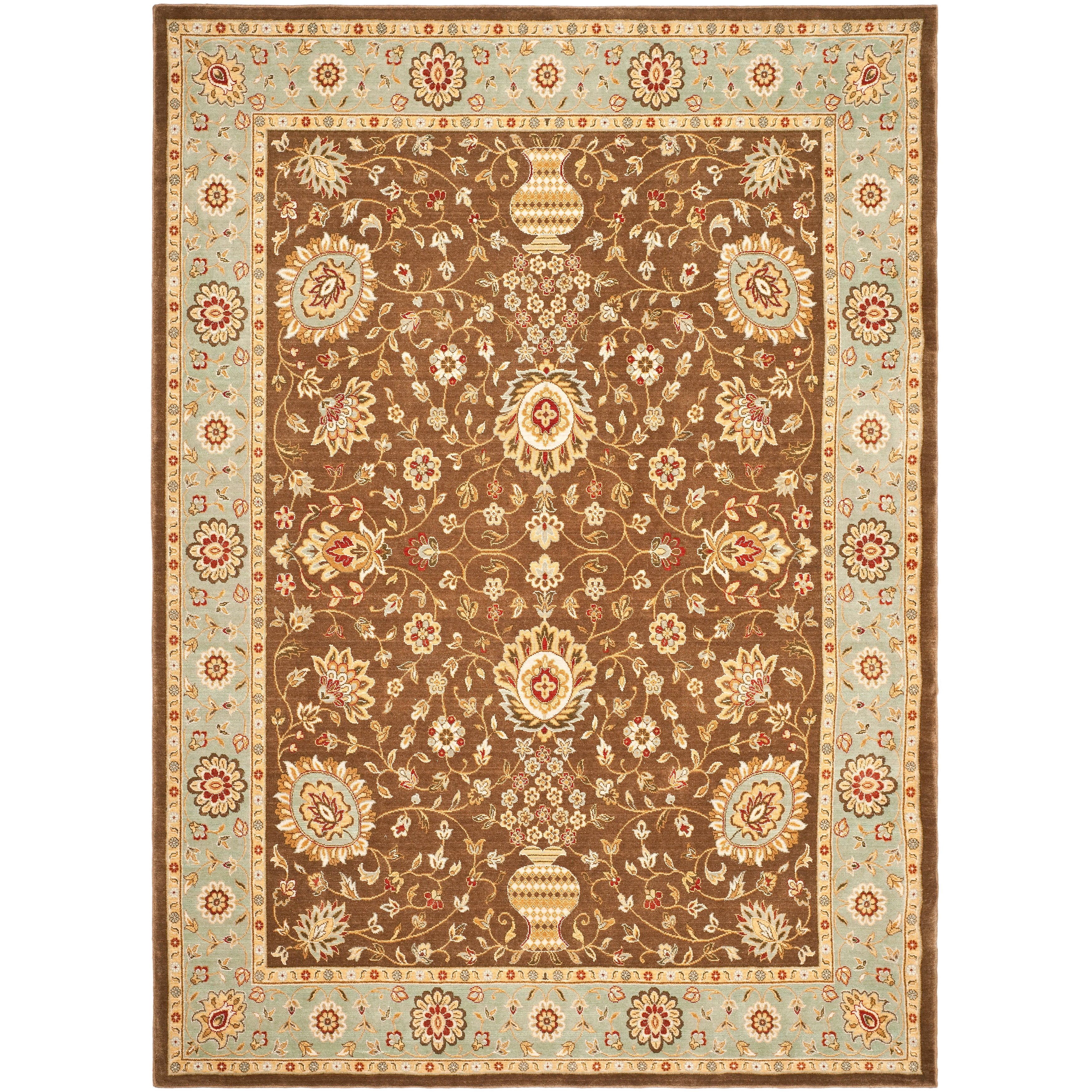 Handmade Tuscany Elegance Wool Rug 5'3" x 7'6" in Brown and Light Blue