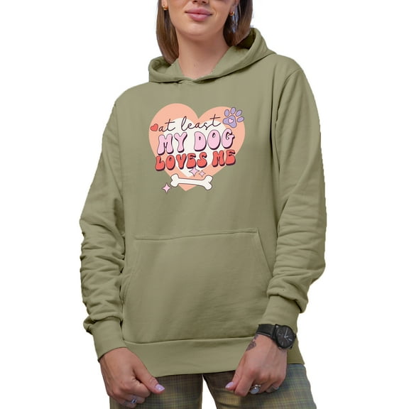 At Least My Dog Loves Me, Retro Anti Valentine's Day Art Merch Gift, Sand Hooded Sweatshirt or Hoodie, Large