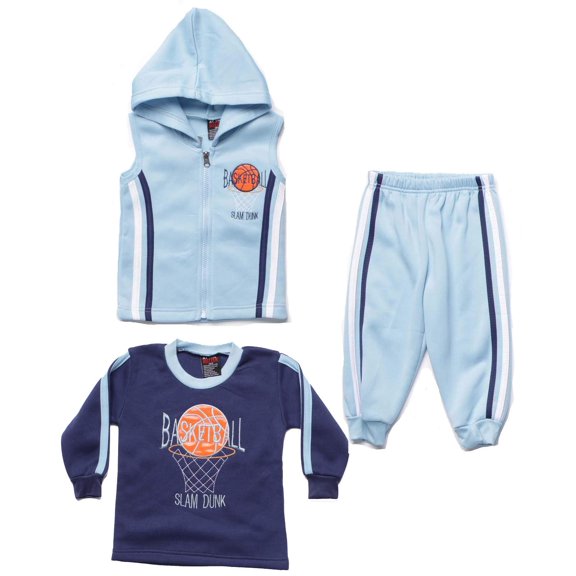 At The Buzzer Boys Three Piece Fleece Set 53102-30-18M (Blue - Basketball, Boys 2T)