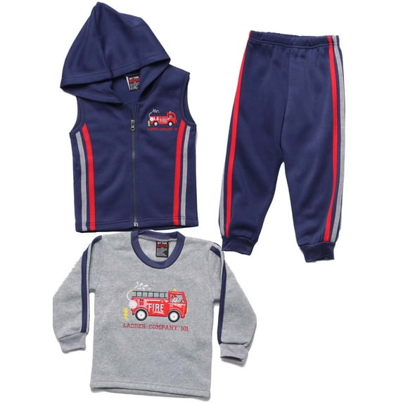At The Buzzer Boys Three Piece Fleece Set 53102-33-2T (Navy - Fireman, Boys 7)