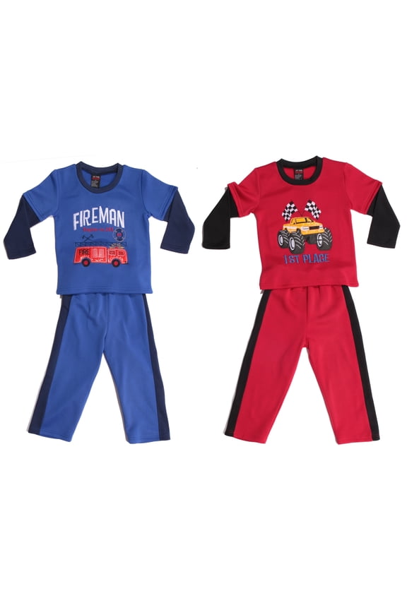Boys Two Piece Fleece Set (Pack of 2) 17018-A-3T (Blue - Fireman and Red - Truck, Boys 2T)