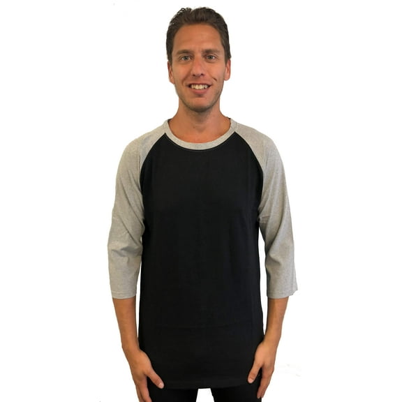 At The Buzzer Men's Baseball Raglan Sleeve Solid Shirt (Black Grey, Small)