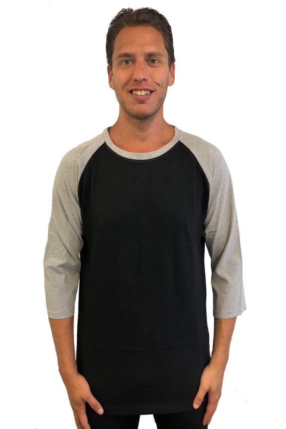 Men's Baseball Raglan Sleeve Solid Shirt (Black Grey, Small)