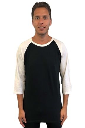 Men's Baseball Raglan Sleeve Solid Shirt (Black White, Small)