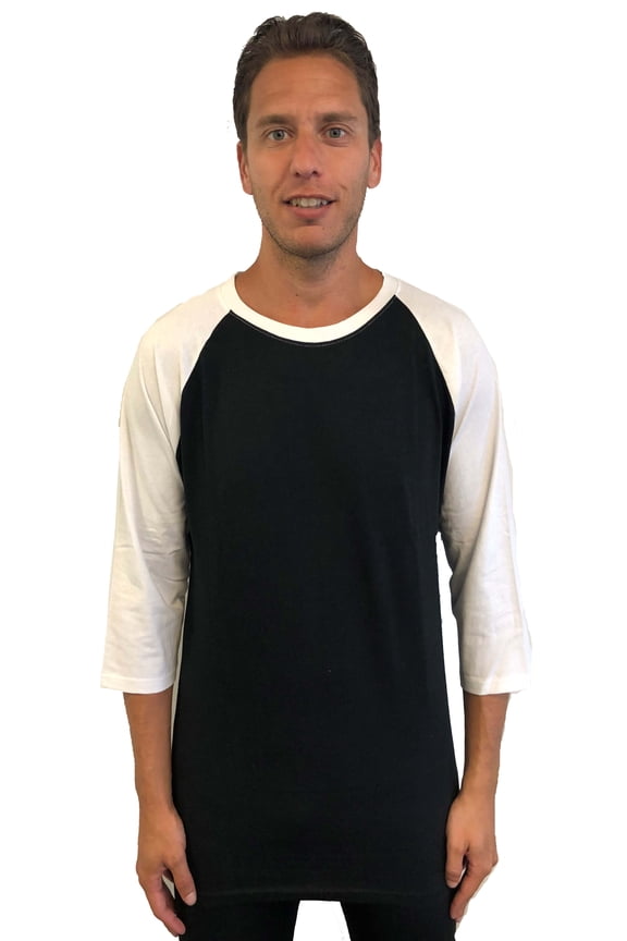 Men's Baseball Raglan Sleeve Solid Shirt (Black White, Small)