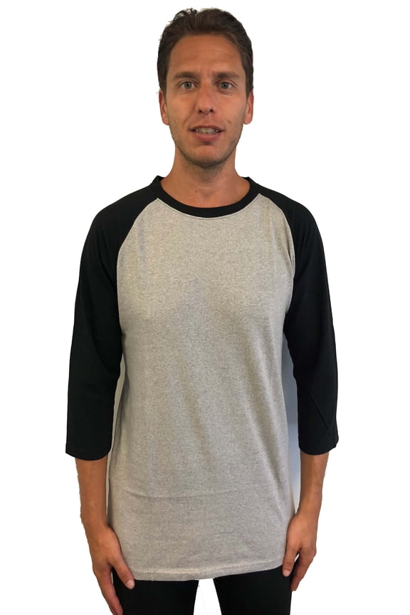 Men's Baseball Raglan Sleeve Solid Shirt (Grey Black, XX-Large)