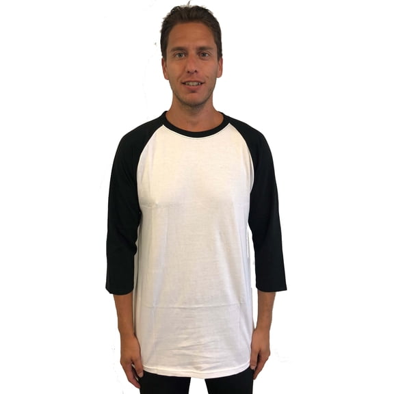 At The Buzzer Men's Baseball Raglan Sleeve Solid Shirt (White Black, Small)