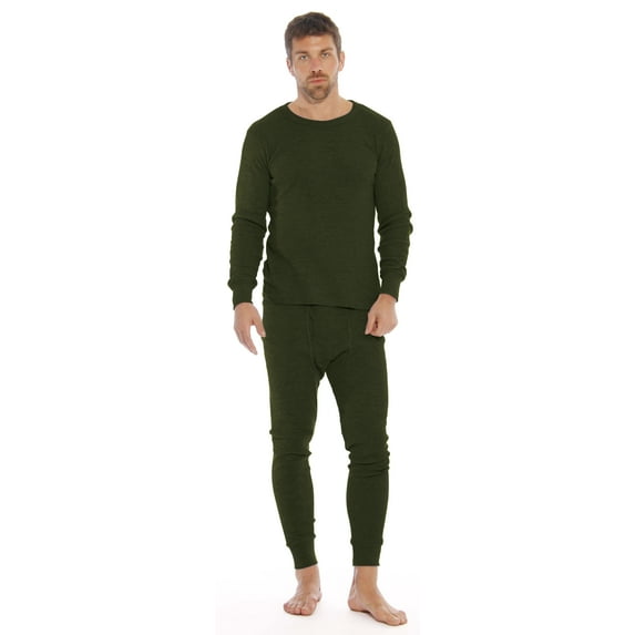 At The Buzzer Men's Thermal Underwear Set - Base Layer Long Johns for Warmth in Winter (Olive, Medium)