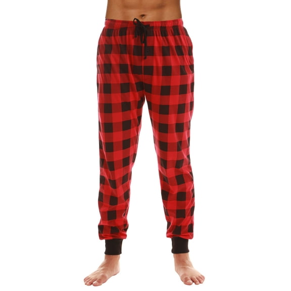 At The Buzzer Mens Pajama Pant Jersey Knit Sleep Pant (Red Buffalo Plaid Jogger, XXX-Large)