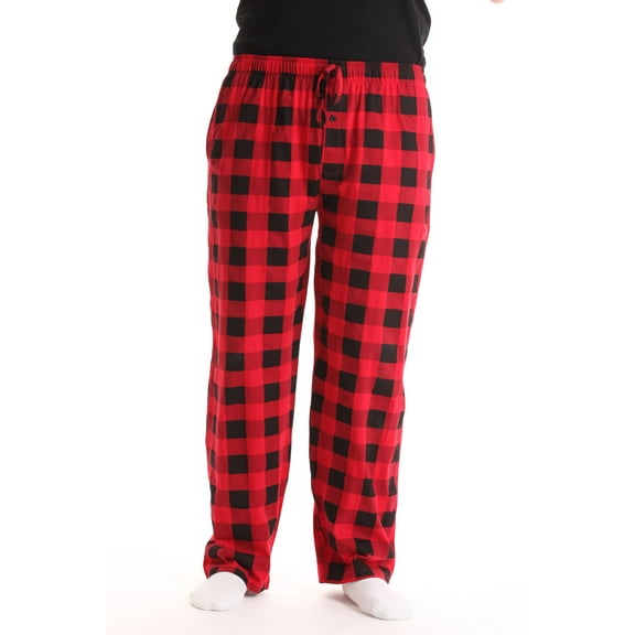 At The Buzzer Mens Pajama Pant  Jersey Knit Sleep Pant (Red Buffalo Plaid, Medium)