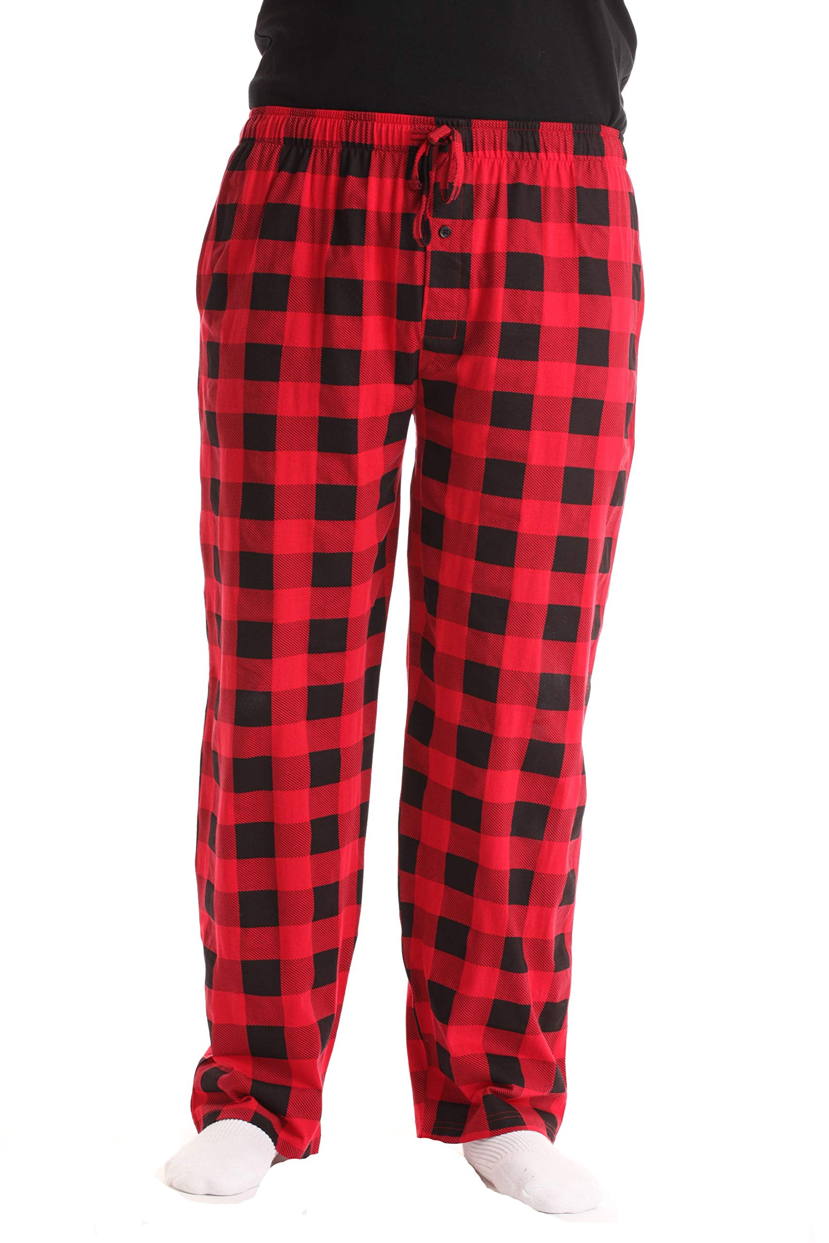 At The Buzzer Mens Pajama Pant Jersey Knit Sleep Pant (Red Buffalo Plaid, XLarge)