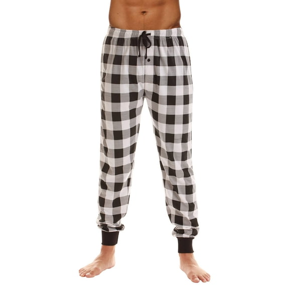 At The Buzzer Mens Pajama Pant  Jersey Knit Sleep Pant (White Buffalo Plaid Jogger, Medium)