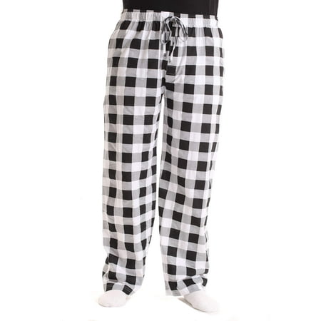At The Buzzer Mens Pajama Pant Jersey Knit Sleep Pant (White Buffalo Plaid, Large)
