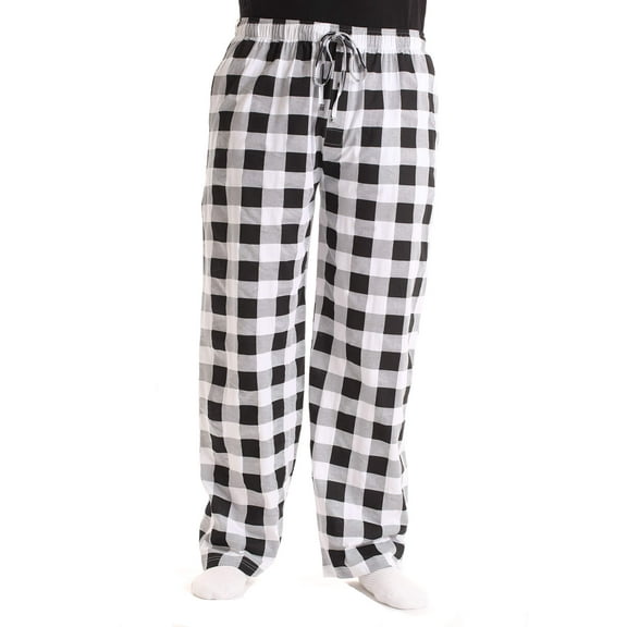 At The Buzzer Mens Pajama Pant  Jersey Knit Sleep Pant (White Buffalo Plaid, Small)