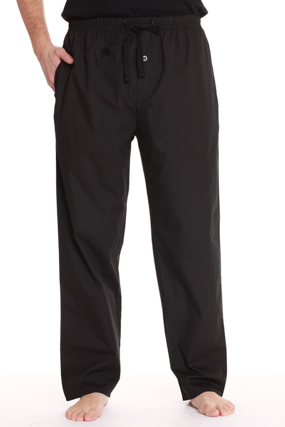 At The Buzzer Mens Solid Poplin Pajama Pants with Pockets (Black, Large)