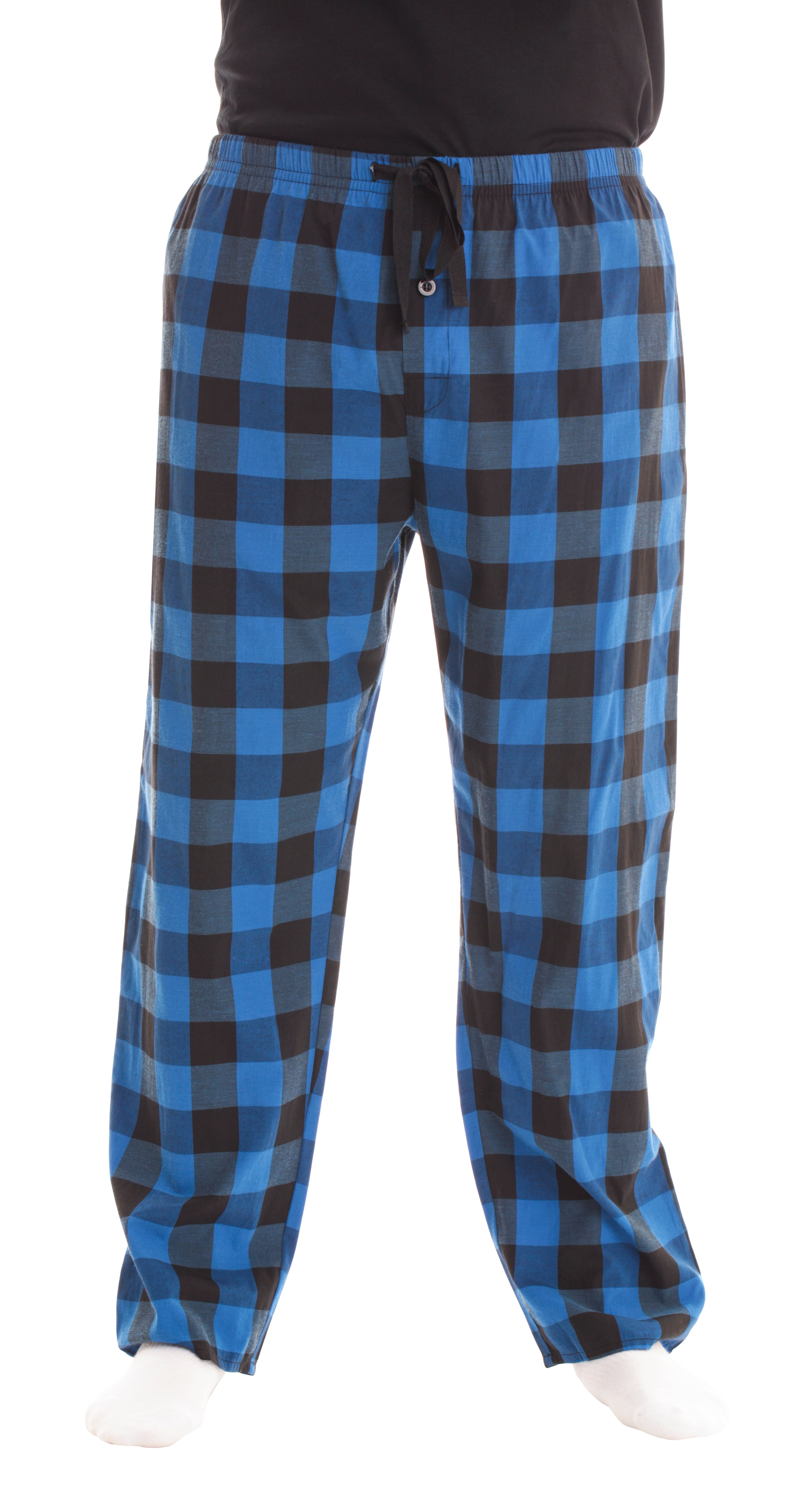 At The Buzzer Mens Solid Poplin Pajama Pants with Pockets (Blue Black ...
