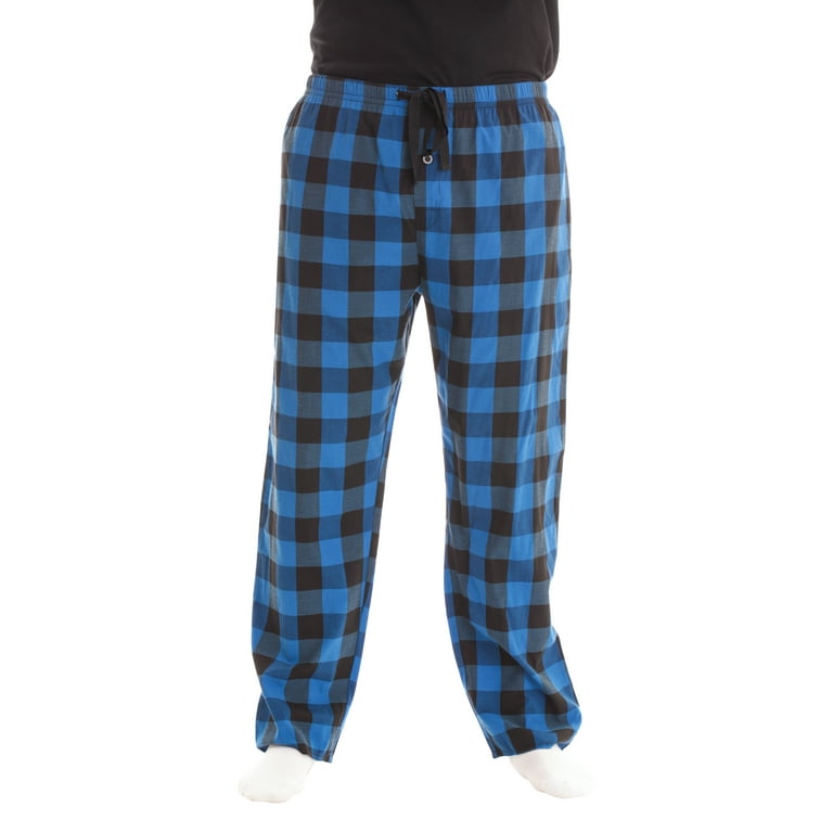 At The Buzzer Mens Solid Poplin Pajama Pants with Pockets Blue Black Buffalo Plaid Large
