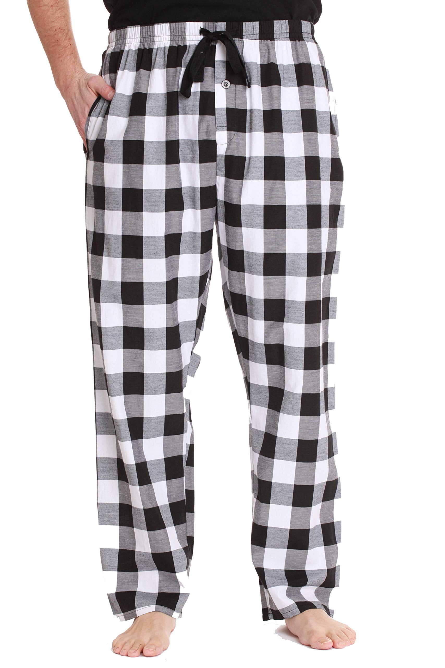 followme Mens Pajama Pants Pajamas for Men (Black White Buffalo Plaid,  Large) 