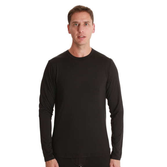 At The Buzzer Mens Thermal Long Sleeve Crew Neck Top 55942-BLK-XL