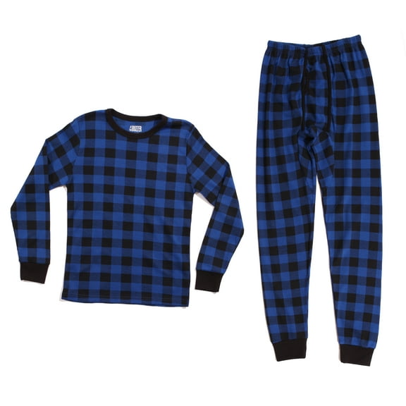 At The Buzzer Thermal Underwear Set for Boys (Blue - Buffalo Plaid, Boys 10-12)