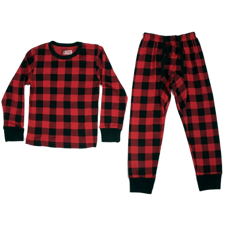 At The Buzzer Thermal Underwear Set for Boys (Red - Buffalo Plaid, 4T) 