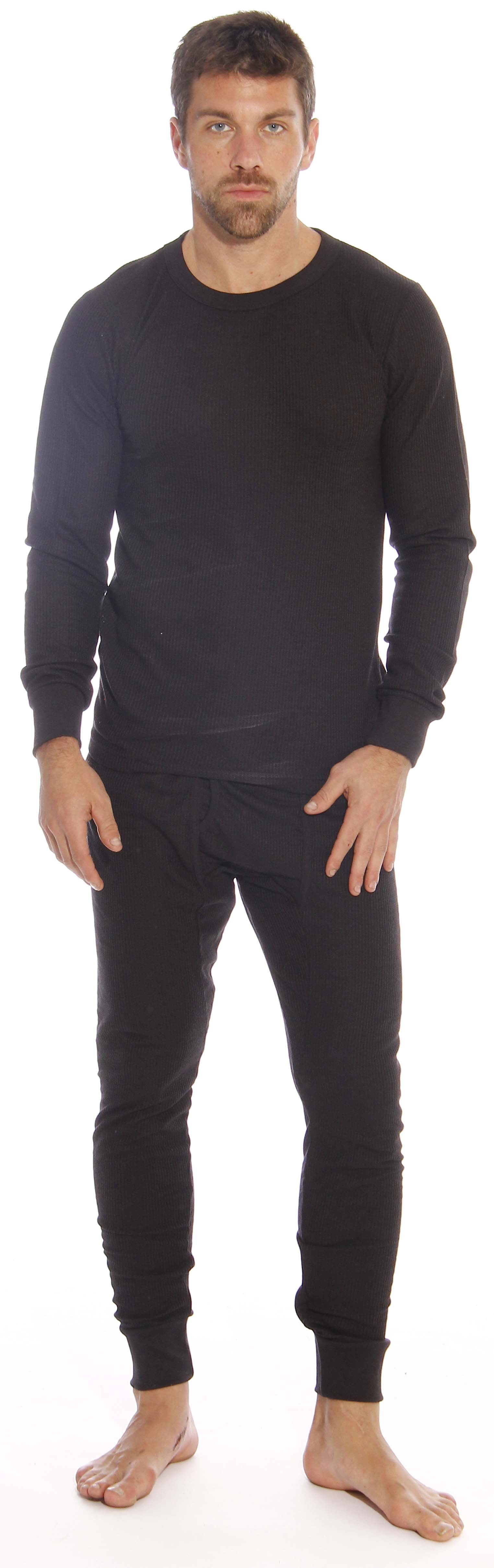 At The Buzzer Men's Long Johns Thermal Underwear Set, Cotton Bottoms (Black, Medium)