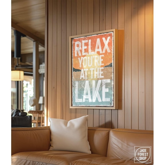 At The Lake Sign, Vintage Sunset Typography Relax, Poster Only