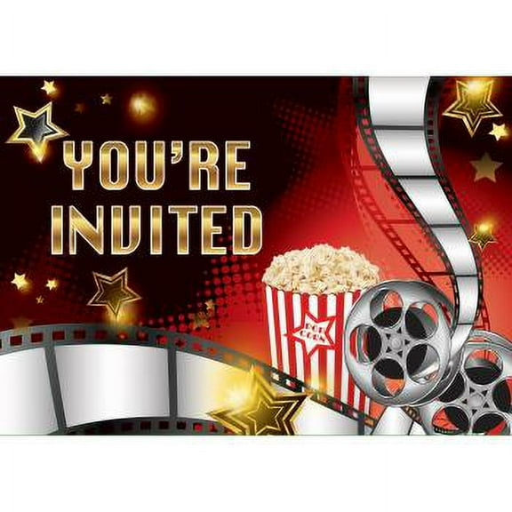At The Movies Party - 8 Cards 8 Envelopes 1 Pack - Party Supplies
