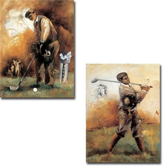 At The Tee & Birdie by Roya Azim 2-Piece Custom Gallery-Wrapped Canvas Giclee Art Set - 12 x 16 x 1.5 in.