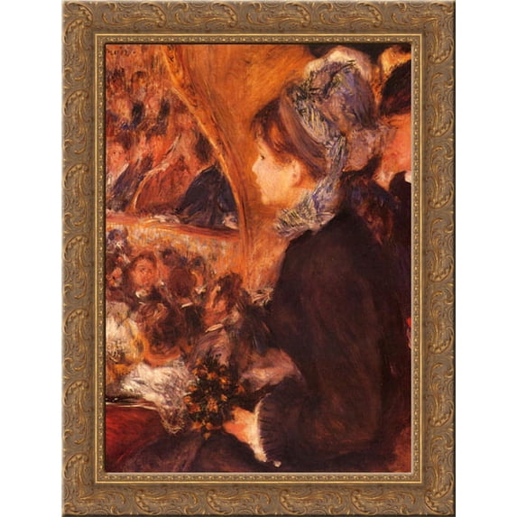 At The Theatre 20x24 Gold Ornate Wood Framed Canvas Art by Renoir, Pierre Auguste