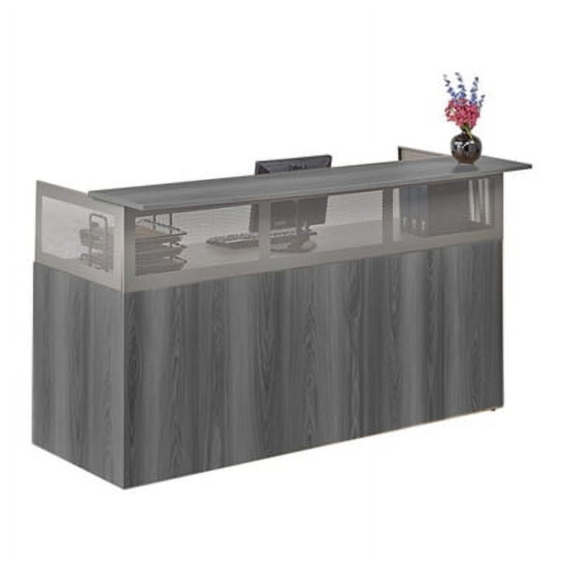 Gray Laminate and Nickel Frame Reception Desk with Privacy Hutch