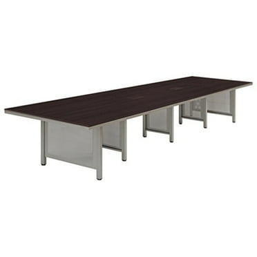 At Work Expandable Conference Table  16' Espresso Laminate Top/Brushed Nickel Painted Steel Leg with Modesty Panel