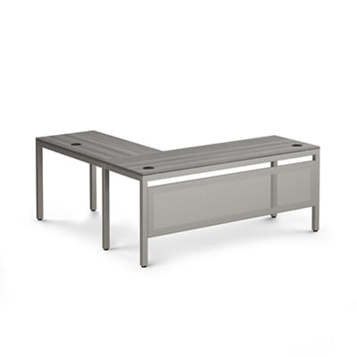 At Work Reversible Corner LShaped Desk 60"W x 60"D Gray Laminate/Brushed Nickel Painted Steel Frame