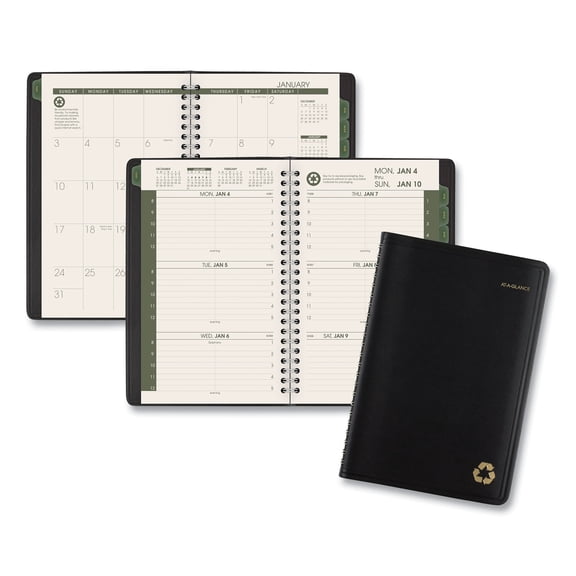 At-a-glance Recycled Weekly/monthly Appointment Book, 8.5 X 5.5, Black, 2021