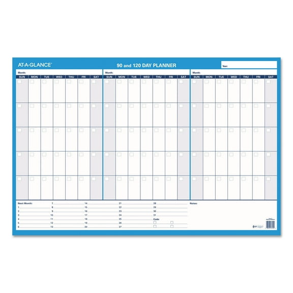 At-a-glance 90/120-day Undated Horizontal Erasable Wall Planner, 36 X 24, White/blue,