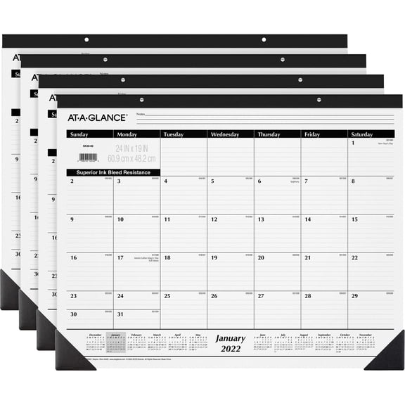 At-a-glance Classic Monthly Desk Pad - Monthly - 1 Year - January 2022 Till December 2022 - 1 Month Single Page Layout - 24" X 19" Sheet Size - Desktop - White - Paper - Non-refillable - 4 / Bundle